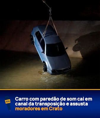 Carro com paredão de som cai em canal da transposição e assusta moradores em Crato