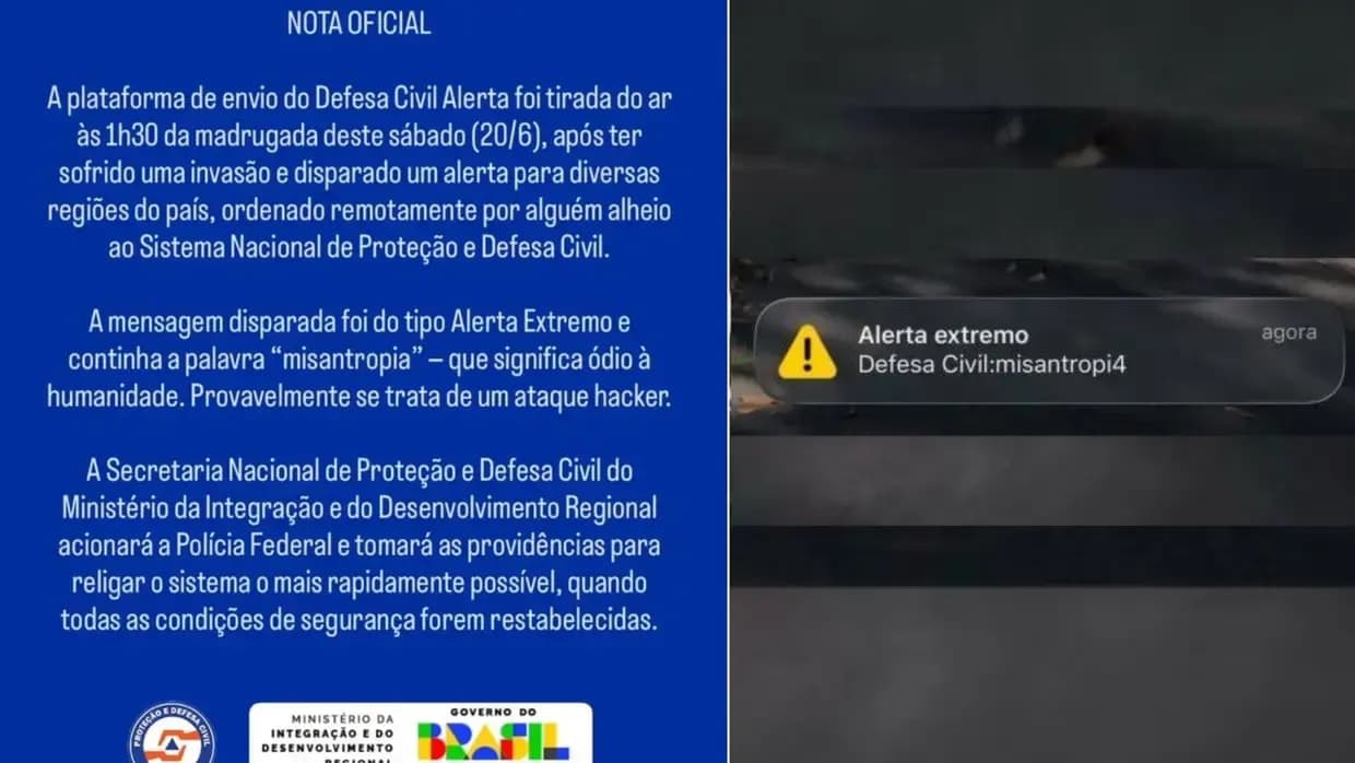 Alerta falso com termo ‘misantropia’ é enviado pela Defesa Civil em vários estados; PF apura caso